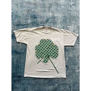 Vintage 90s Handmade Irish Shamrock Tee w Ribbon Large